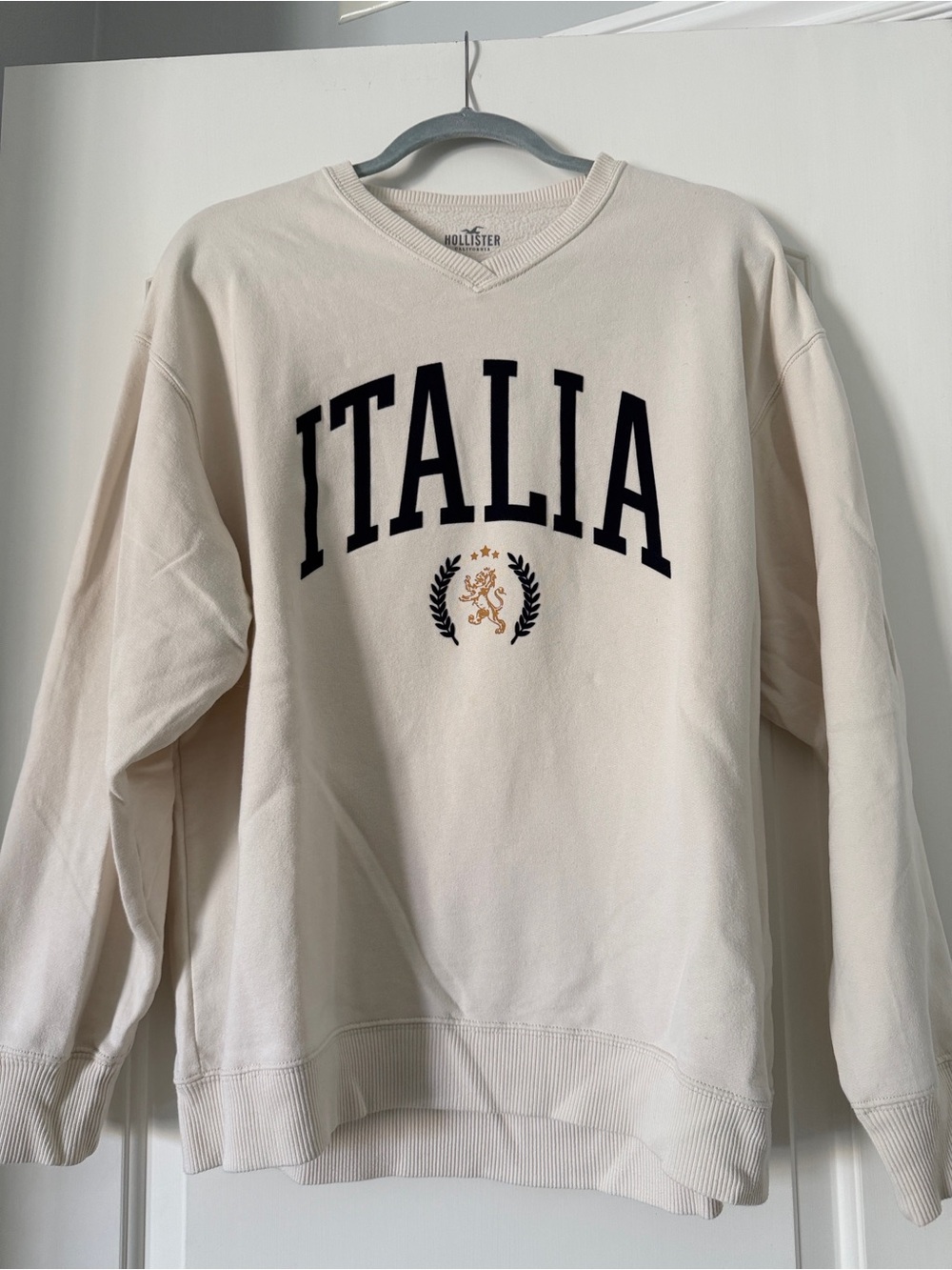 Hollister Italia Crewneck Sweatshirt - Cream with Navy & Gold Accent